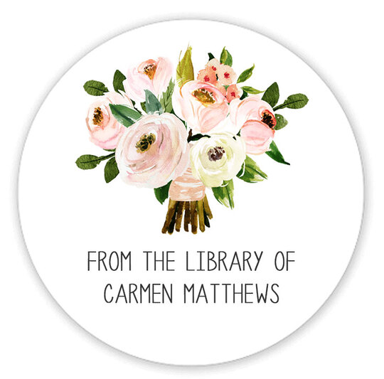 Pink Bouquet From the Library Round Stickers